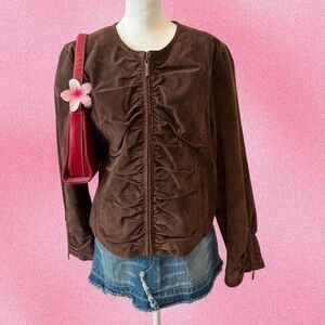 Brown suede 100% leather oversized zip up jacket